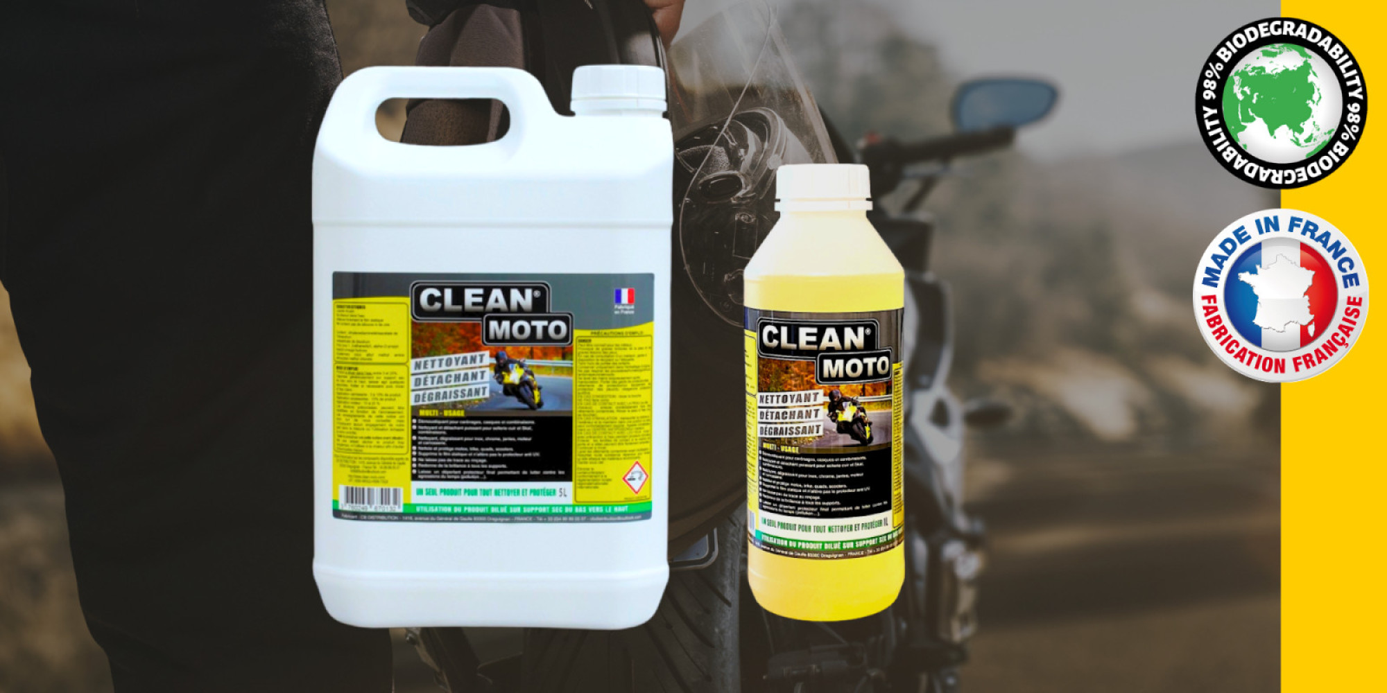 Produit nettoyant biodégradable & multi-usage pour moto, scooter...